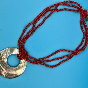 Seed Beaded Necklace with Abalone Pendant